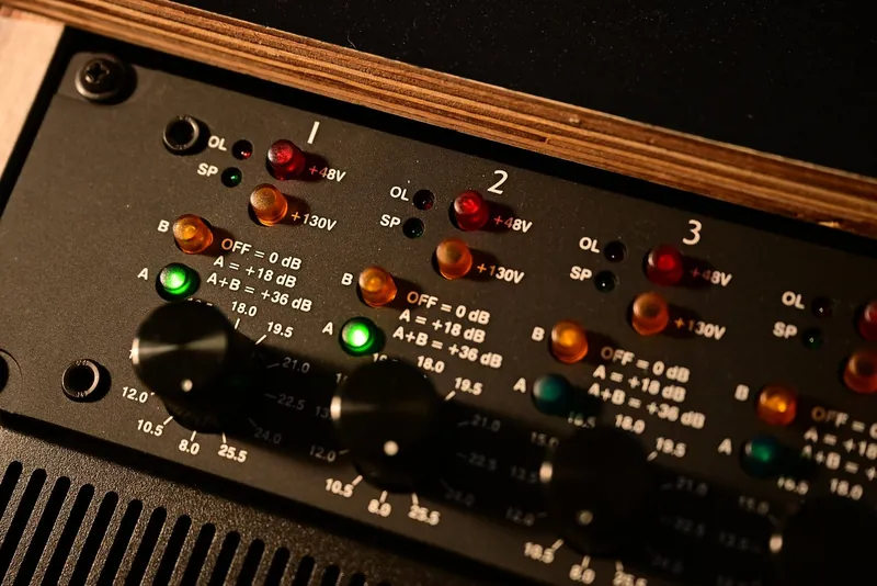 Three-channel preamp with glowing LEDs